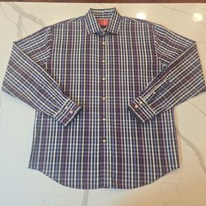 RUFUS Mens Plaid Gingham Flip Cuff Button Down Shirt Purple Pink Size XL